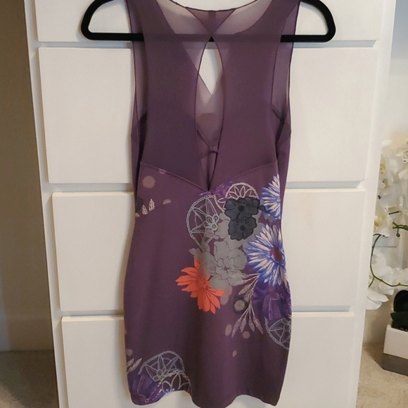 Intimately Free People Mini Purple Mesh Floral Bodycon Illusion Dress - Picture 15 of 16